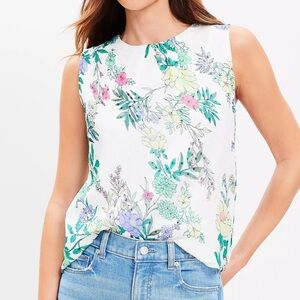LOFT Floral Clip Shirred Neck Shell EUC Size XL